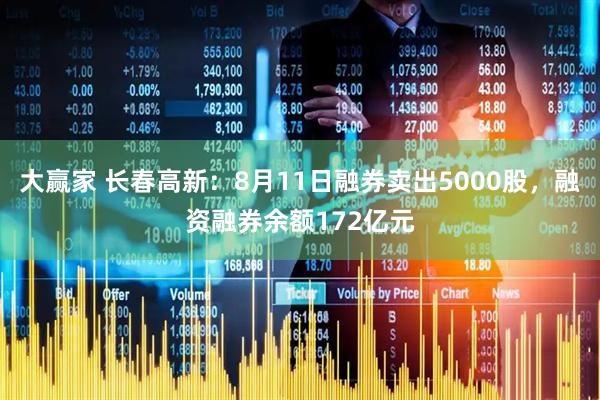 大赢家 长春高新：8月11日融券卖出5000股，融资融券余额172亿元